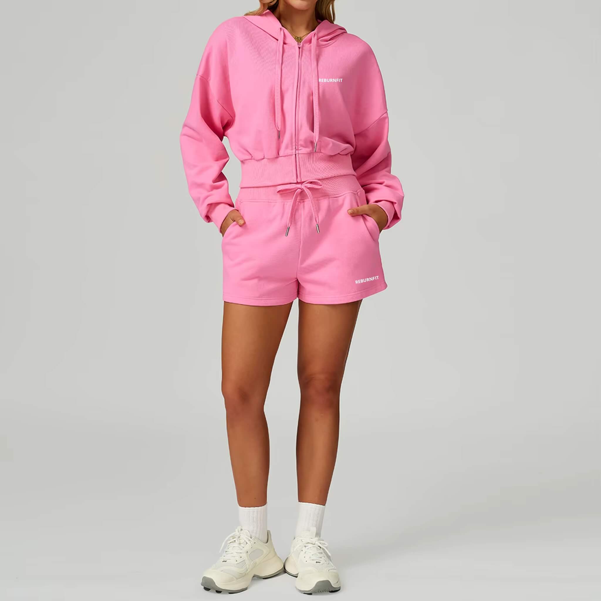 Zip-Through Loose Hoodie & Shorts Set