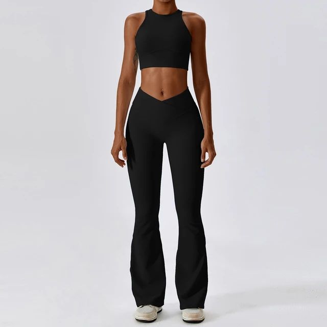 Push Up Sport Bra & V Waist Flared Bottoms Pants