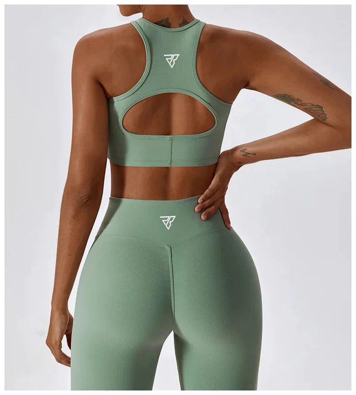 Push Up Sport Bra & V Waist Flared Bottoms Pants