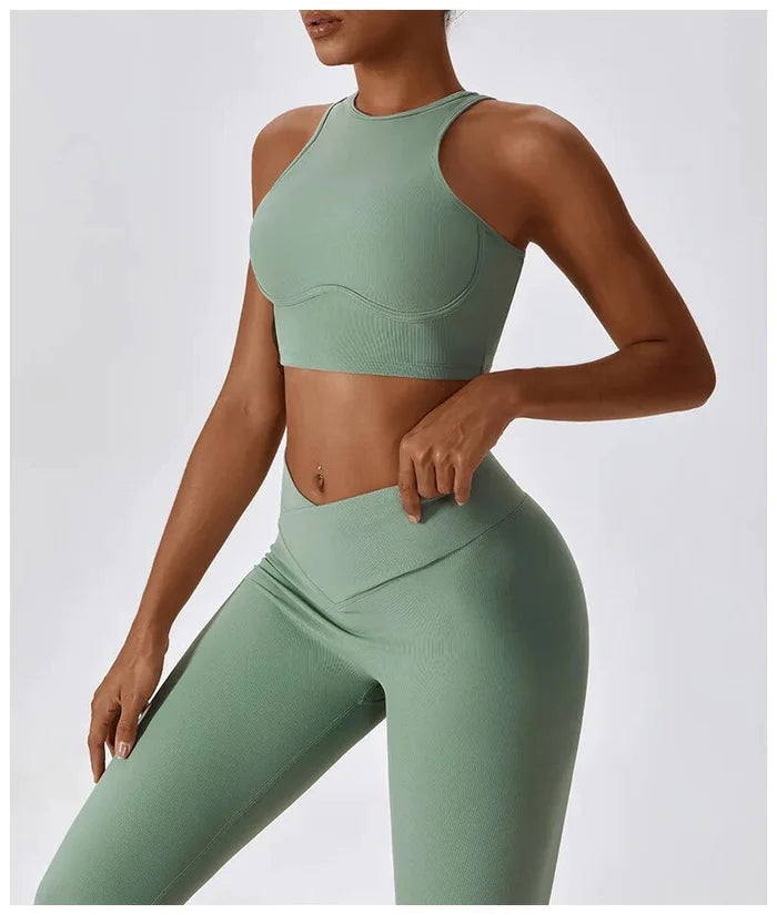 Push Up Sport Bra & V Waist Flared Bottoms Pants