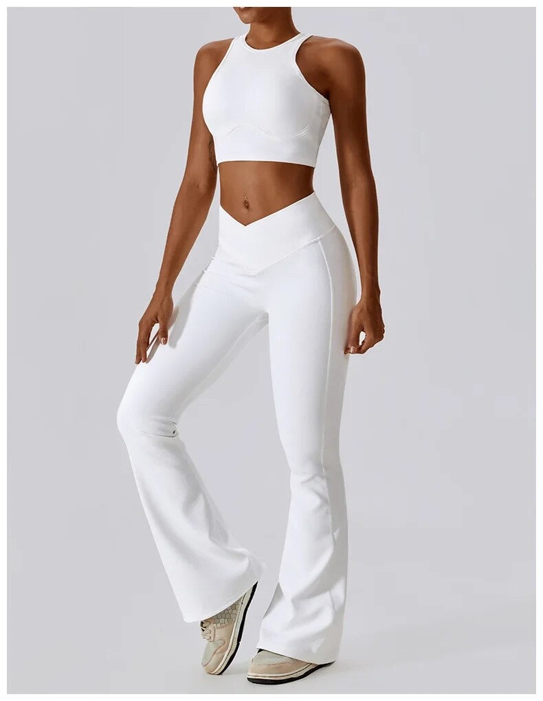 Push Up Sport Bra & V Waist Flared Bottoms Pants