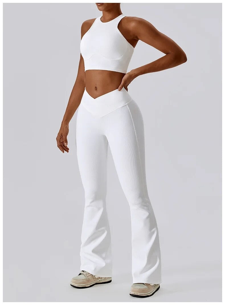 Push Up Sport Bra & V Waist Flared Bottoms Pants