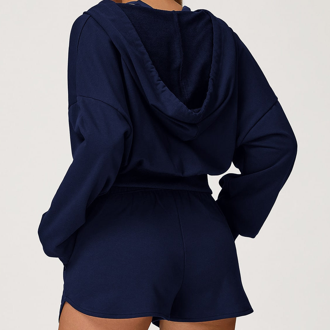 Zip-Through Loose Hoodie & Shorts Set